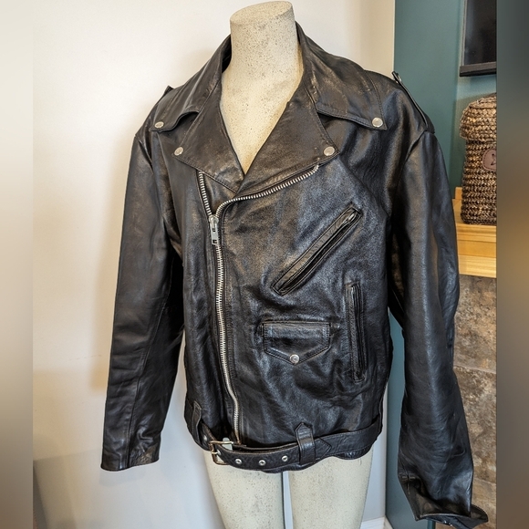 Vintage 1980's Heavy Genuine Leather Motorcycle Jacket, Size 46  L/XL - Picture 4 of 17